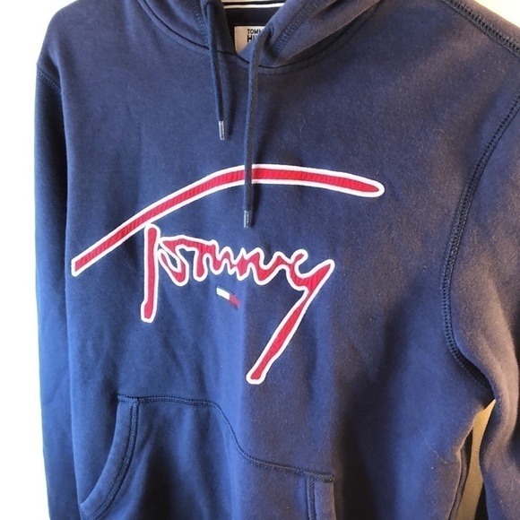 Tommy Hilfiger Denim Navy Tommy Pullover Hoodie Size Small Loungewear Kangaroo - Picture 6 of 16